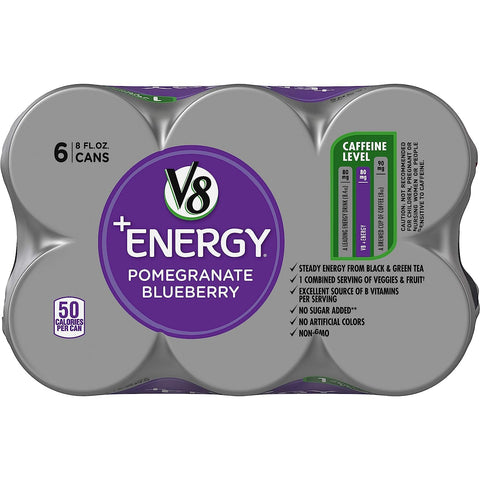 V8 +Energy Healthy Energy Drink, Natural Energy from Tea, Pomegranate Blueberry, 8 Oz Can (4 Packs of 6, Total of 24)