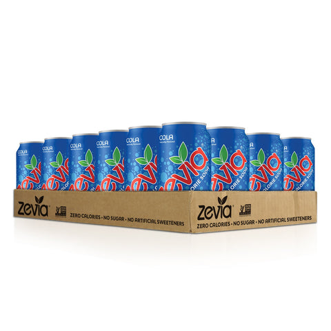 Zevia Zero Calorie Soda, Cola, 12 Ounce Cans (Pack of 24) and Zevia Zero Calorie Energy Drink, Raspberry Lime, 12 Ounce Cans (Pack of 12)