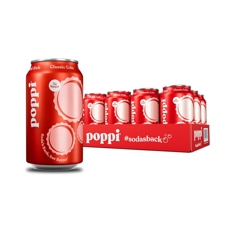 Poppi Sparkling Prebiotic Soda Beverage with Apple Cider Vinegar, Seltzer Water and Fruit Juice, Orange Flavor, 12 oz, Pack of 12, Packaging May Vary