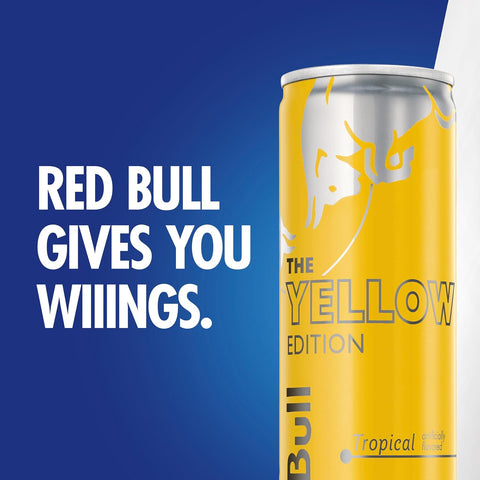 Red Bull Yellow Edition Energy Drink, Tropical, with 80mg Caffeine plus Taurine & B Vitamins, 8.4 Fl Oz, 6 Packs of 4 Cans (Pack of 24)