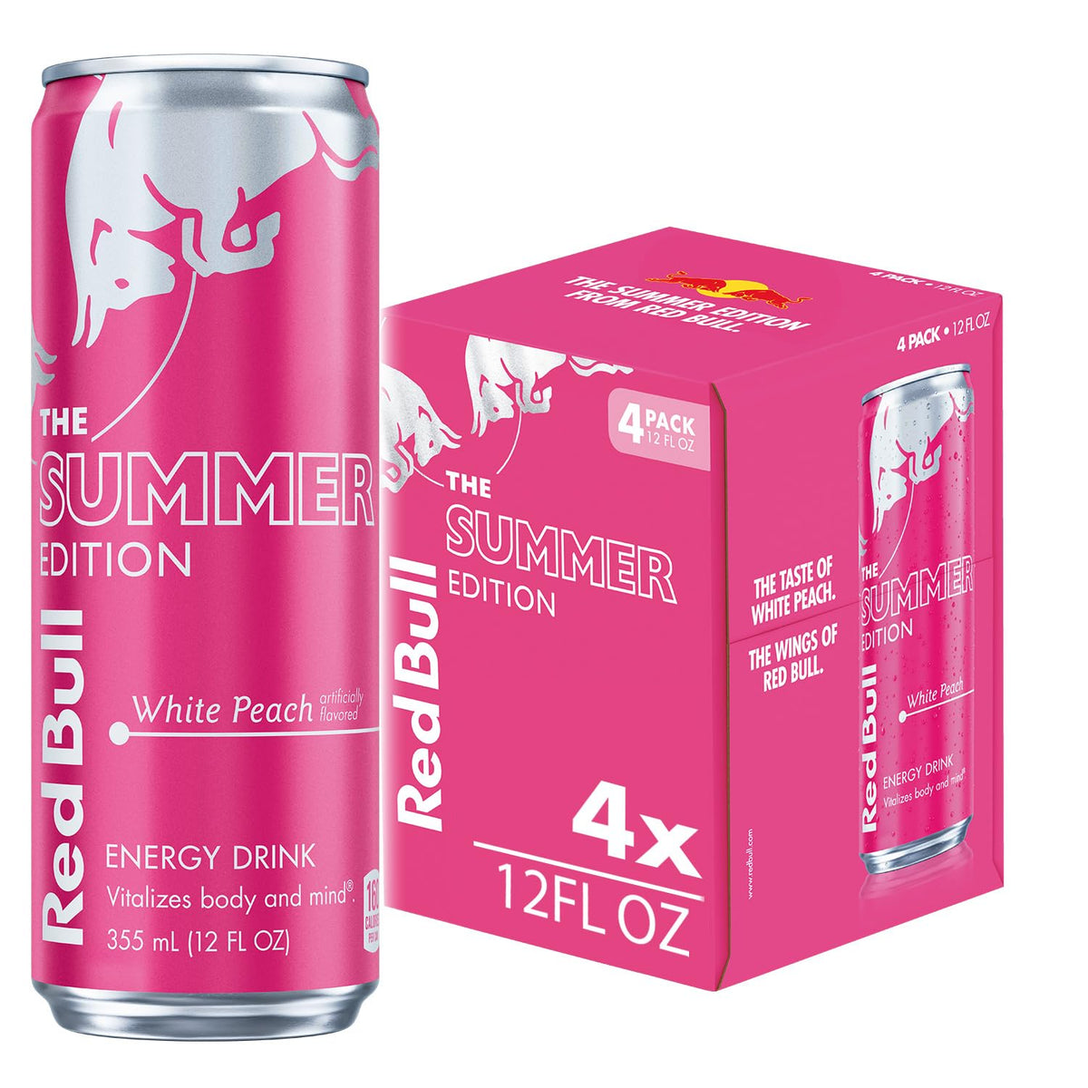 Red Bull White Peach Summer Edition Energy Drink, with 114mg Caffeine plus Taurine & B Vitamins, 12 Fl Oz, 4 Pac