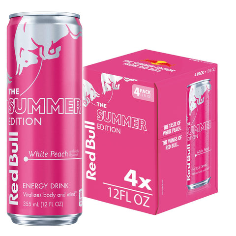 Red Bull White Peach Summer Edition Energy Drink, with 114mg Caffeine plus Taurine & B Vitamins, 12 Fl Oz, 4 Pac