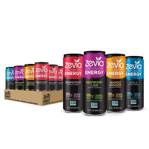 Zevia Zero Calorie Soda and Energy Drink Variety Pack, 36 Cans