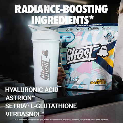 GHOST Glow Sticks: Beauty and Detox Supplement - 30 On-The-Go Stick Packs, Mango Margarita - Hyaluronic Acid, Biotin