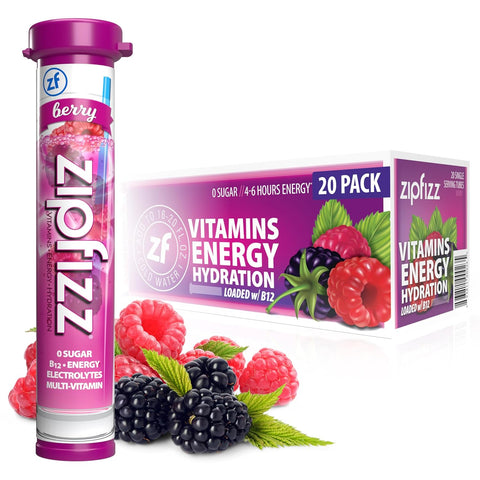 Zipfizz Daily Energy Drink Powder, Fruit Punch, 20 Pack 3-in-1 Sustained Energy, Rapid Hydration, and Essential Vitamins Sugar-Free Electrolyte Powder Contains Vitamin B-12 & Antioxidants