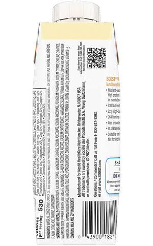 Boost Very High Calorie Nutritional Drink Very Vanilla, Made with Natural Vanilla Flavor & No Artificial Flavors, Colors & Sweeteners, 8 FL OZ (Pack...