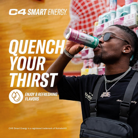 Cellucor C4 Smart Energy Drink - Sugar Free Performance Fuel & Nootropic Brain Booster, Coffee Substitute or Alternative | Black Cherry 12 Oz - 12 Pack