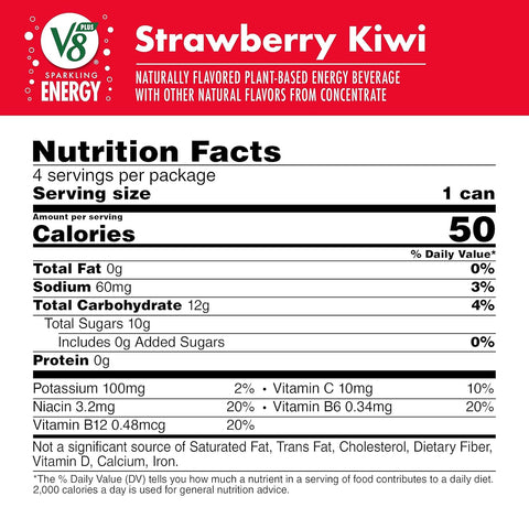 V8 +Energy Sparkling Strawberry Kiwi Juice Energy Drink, 11.5 fl oz Can (Pack of 16)