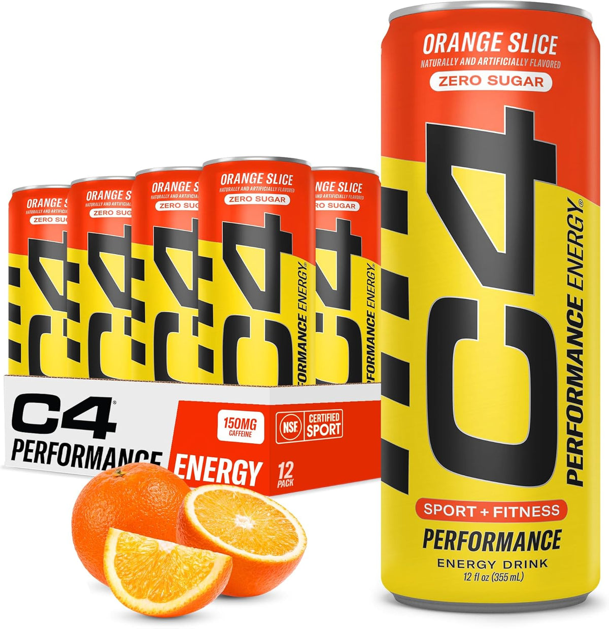 Cellucor C4 Performance Energy Drink  150mg Caffeine with Beta Alanine | Orange Slice |  (12 Pack)