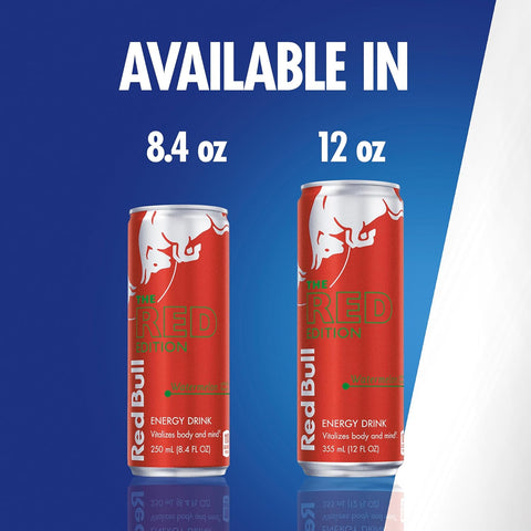 Red Bull Red Edition Energy Drink, Watermelon, with 80mg Caffeine plus Taurine & B Vitamins, 8.4 Fl Oz, Pack of 24 Cans