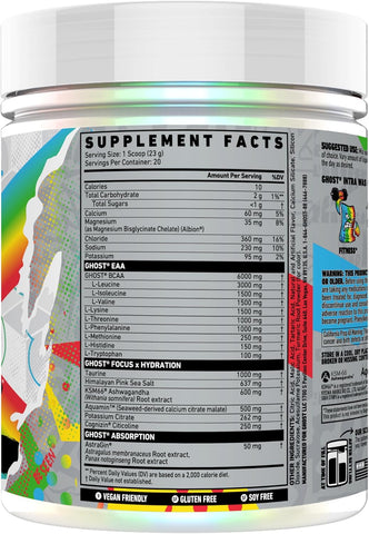GHOST Intra Workout Powder, Sour Strips Rainbow & Hydration - Essential & Branch Chain Amino Acids Supports Muscle Recovery & Post Workout Powders