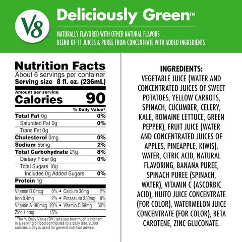 V8 Deliciously Green 100% Fruit and Vegetable Juice, 46 fl oz Bottle (Pack of 5)