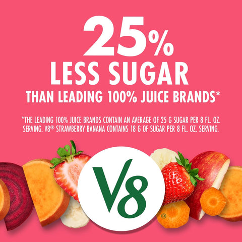 V8 Strawberry Banana 100% Fruit and Vegetable Juice, 46 fl oz Bottle (Pack of 6)