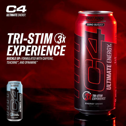 C4 Ultimate Sugar Free Energy Drink 16oz (Pack of 12) | Arctic Snow Cone | Pre Workout Performance Drink with No Artificial Colors or Dyes
