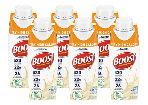 Boost Very High Calorie Nutritional Drink Very Vanilla, Made with Natural Vanilla Flavor & No Artificial Flavors, Colors & Sweeteners, 8 FL OZ (Pack...