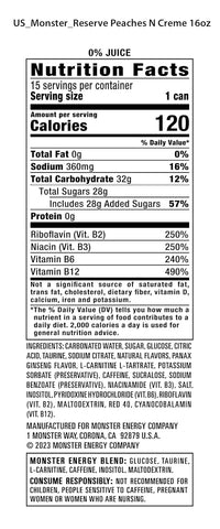 Monster Energy Reserve Peaches N Creme, Energy Drink,  (Pack of 15)