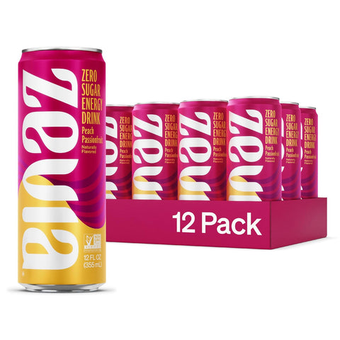 Zevia Zero Sugar Energy Drink, Mango Ginger, 12 oz Cans (12-Pack) – Naturally Sweetened, Zero Calorie Sugar Free Energy - Non-GMO Project Verified, Gluten-Free, Vegan