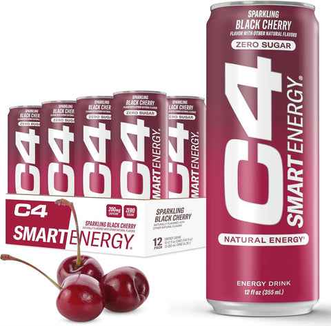 Cellucor C4 Smart Energy Drink - Sugar Free Performance Fuel & Nootropic Brain Booster, Coffee Substitute or Alternative | Black Cherry 12 Oz - 12 Pack