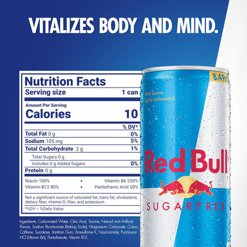 Red Bull Sugar Free Energy Drink with 80mg Caffeine plus Taurine & B Vitamins, 8.4 Fl Oz, Pack of 24 Cans
