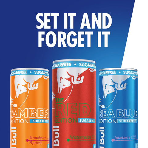 Red Bull Energy Drink Sugar Free Variety Pack, Red, Amber, and Sea Blue, with 80mg Caffeine, Taurine & B Vitamins, 8.4 fl. oz., 2 x 12 pack, 24 Cans Case