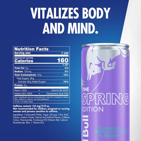 Red Bull Spring Edition Energy Drink, Grapefruit, 12 fl. oz., Case of 24 cans, with 114mg Caffeine, Taurine & B Vitamins
