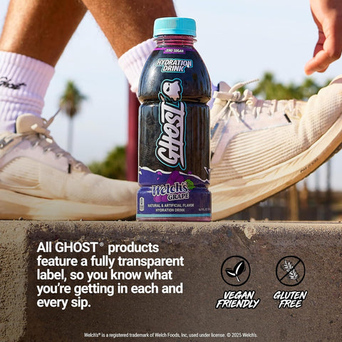 GHOST Hydration Drink, Welch’s Grape - RTD Sports Drink with Electrolytes, Natural Vitamins