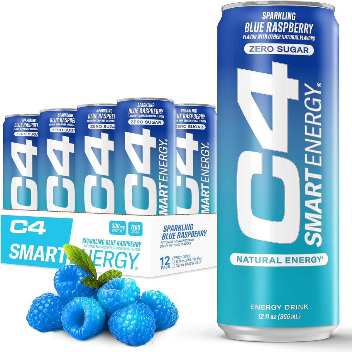 Cellucor C4 Smart Energy Drink – Boost Focus and Energy with Zero Sugar, Natural Energy, and Nootropics - 200mg Caffeine - Cherry Berry Lime (12oz Pack of 12)