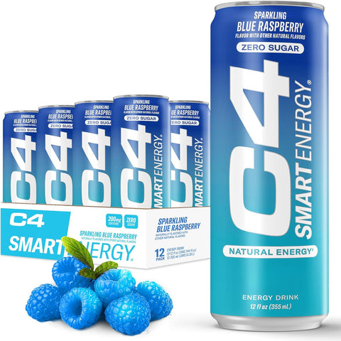 Cellucor C4 Smart Energy Drink – Boost Focus and Energy with Zero Sugar, Natural Energy, and Nootropics - 200mg Caffeine - Cherry Berry Lime (12oz Pack of 12)