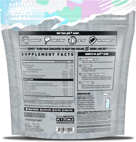 GHOST Glow Sticks: Beauty and Detox Supplement - 30 On-The-Go Stick Packs, Mango Margarita - Hyaluronic Acid, Biotin