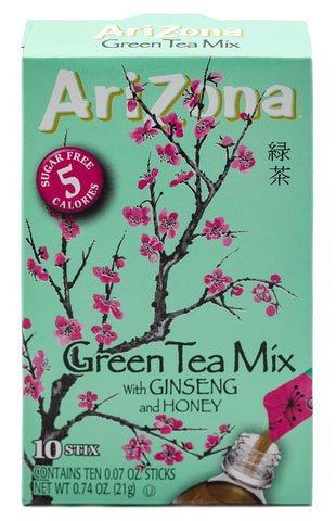 AriZona Green Tea with Ginseng Sugar Free Iced Tea Stix, Low Calorie Single Serving Drink Powder Packets, 10 Count (Pack of 12)