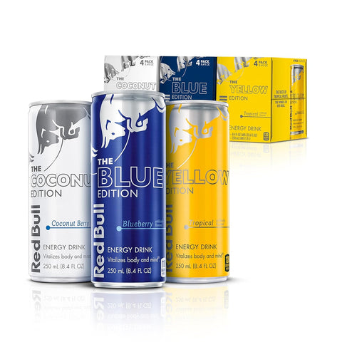 Red Bull Energy Drink Bundle - Coconut, Blueberry, and Tropical Flavors (8.4 Fl Oz Cans, 4 Pack Each)