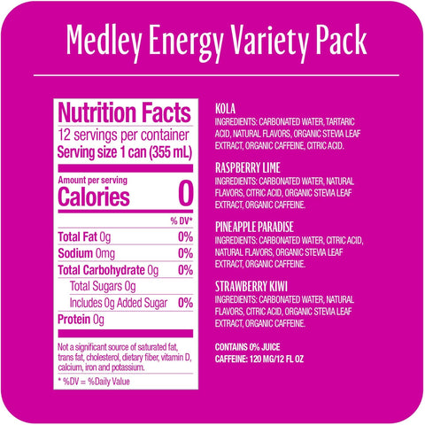 Zevia Zero Calorie Energy Drink 4-Flavor Medley Variety Pack 12 Ounce Cans (Pack of 12)