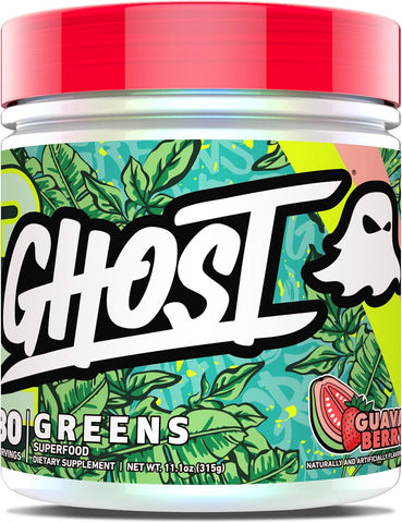 GHOST Greens Powder, Guava Berry - 30 Servings - 19 Superfood Greens & Reds Powder, Fruits, Vegetables, Spirulina, & Chlorella, Prebiotics