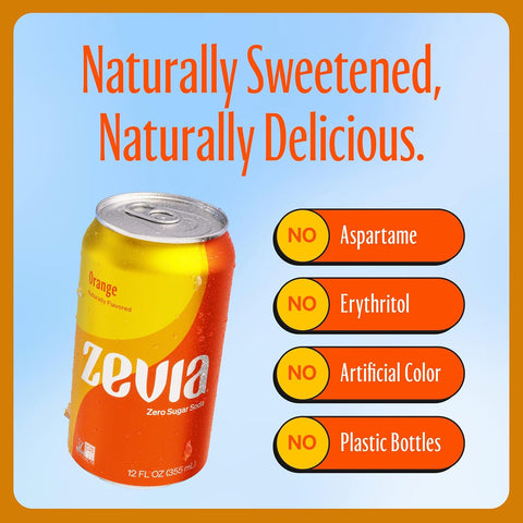 Zevia Zero Calorie Soda, Orange, 12 Ounce Cans (Pack of 6)
