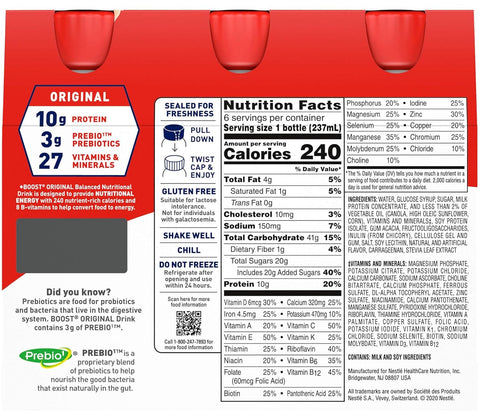 BOOST Original Balanced Nutritional Drink, Creamy Strawberry, 8 FL OZ (Pack of 6)