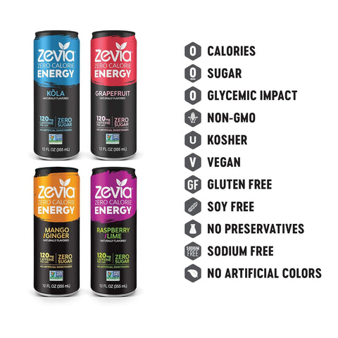 Zevia Zero Calorie Soda and Energy Drink Variety Pack, 36 Cans