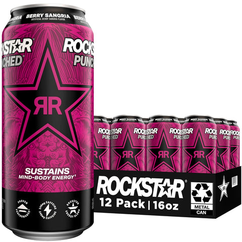 Rockstar Energy Drink Punched Berry Sangria, (12 Pack)