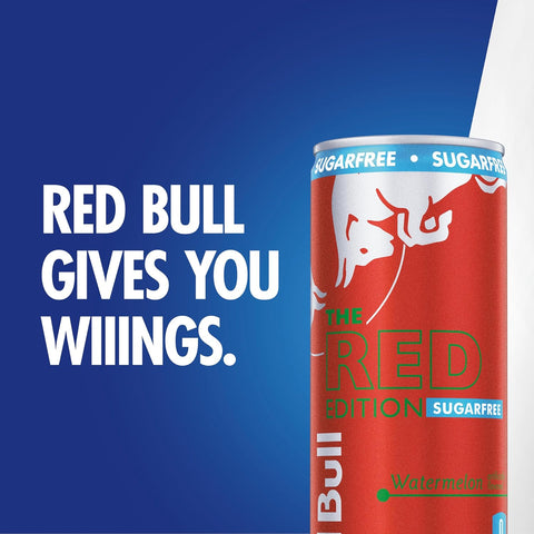 Red Bull Red Edition Sugar Free Energy Drink, Watermelon, with 114mg Caffeine plus Taurine & B Vitamins, 12 Fl Oz, Pack of 4 Cans