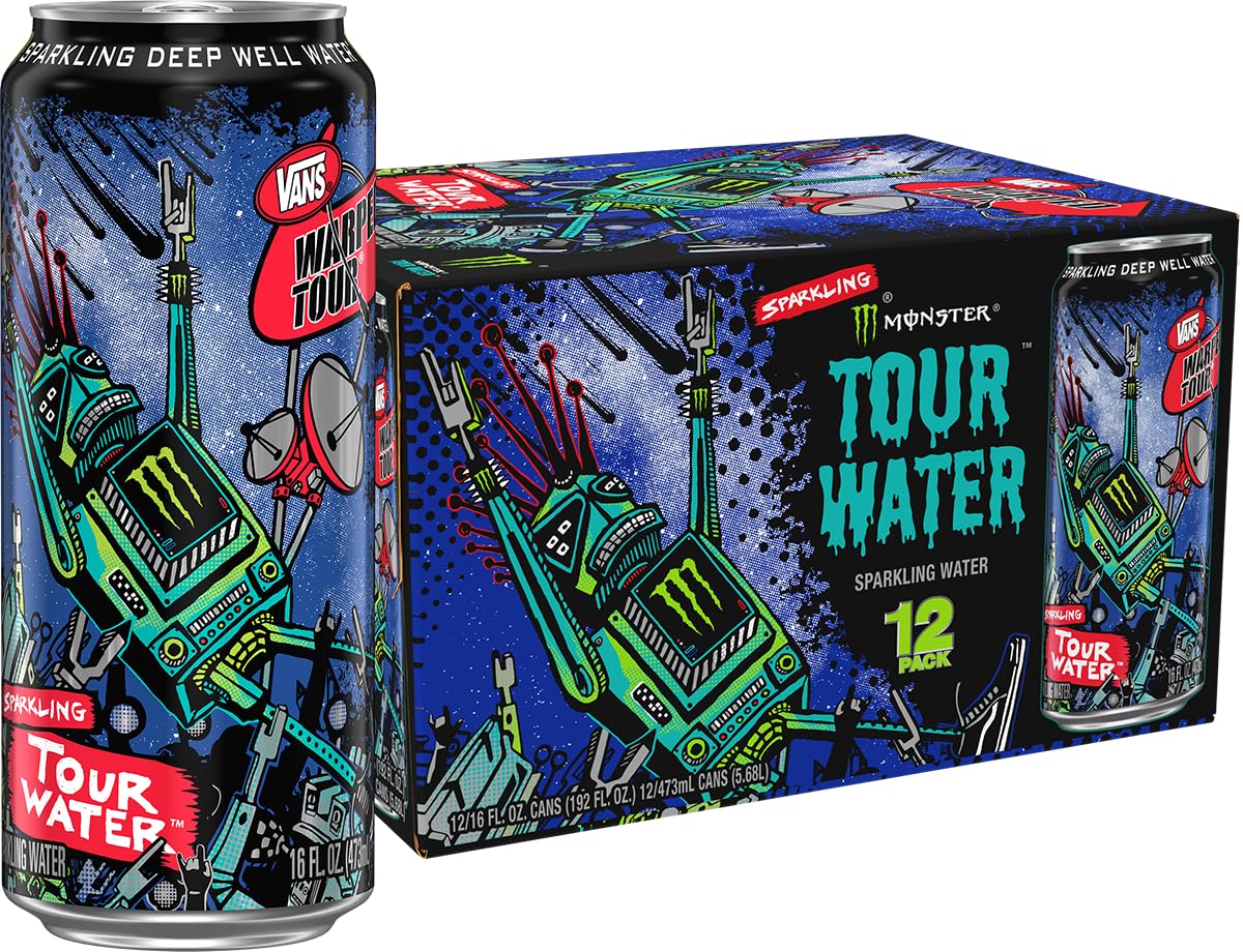 Monster Tour Water by Monster Energy, Sparkling Deep Well Water (Pack of 12)