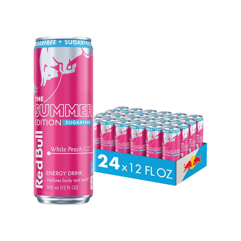 Red Bull Summer Edition Sugarfree Energy Drink, White Peach, 12 fl. oz., Case of 24 cans, with 114mg Caffeine, Taurine & B Vitamins