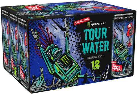 Monster Tour Water by Monster Energy, Sparkling Deep Well Water (Pack of 12)