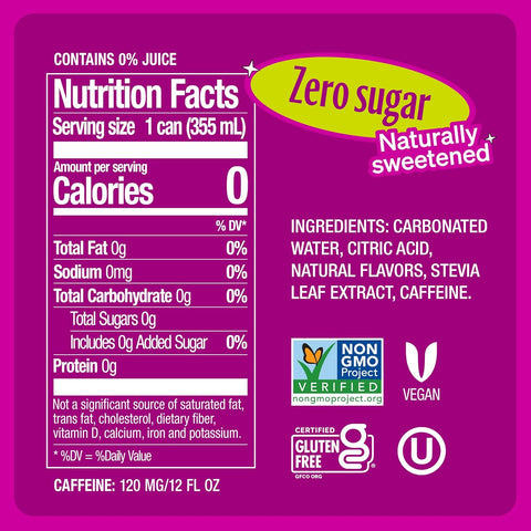 Zevia Energy Raspberry Lime Zero Calorie, 12 oz