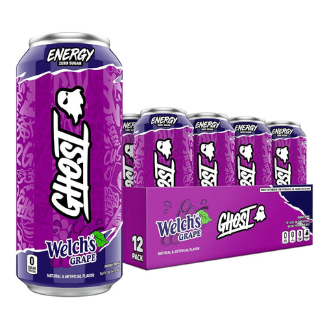 GHOST Energy Drink - 12-Pack, Welch's Grape, 16oz Cans - No Artificial Colors - 200mg of Natural Caffeine, L-Carnitine & Taurine - Gluten-Free & Vegan
