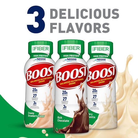 BOOST High Protein with Fiber Ready to Drink Complete Nutritional Drink, Very Vanilla, 8 fl oz Bottle, 24 Pack