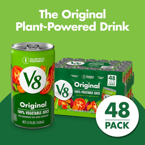 V8 Original 100% Vegetable Juice, 5.5 fl oz Can (48 Pack)