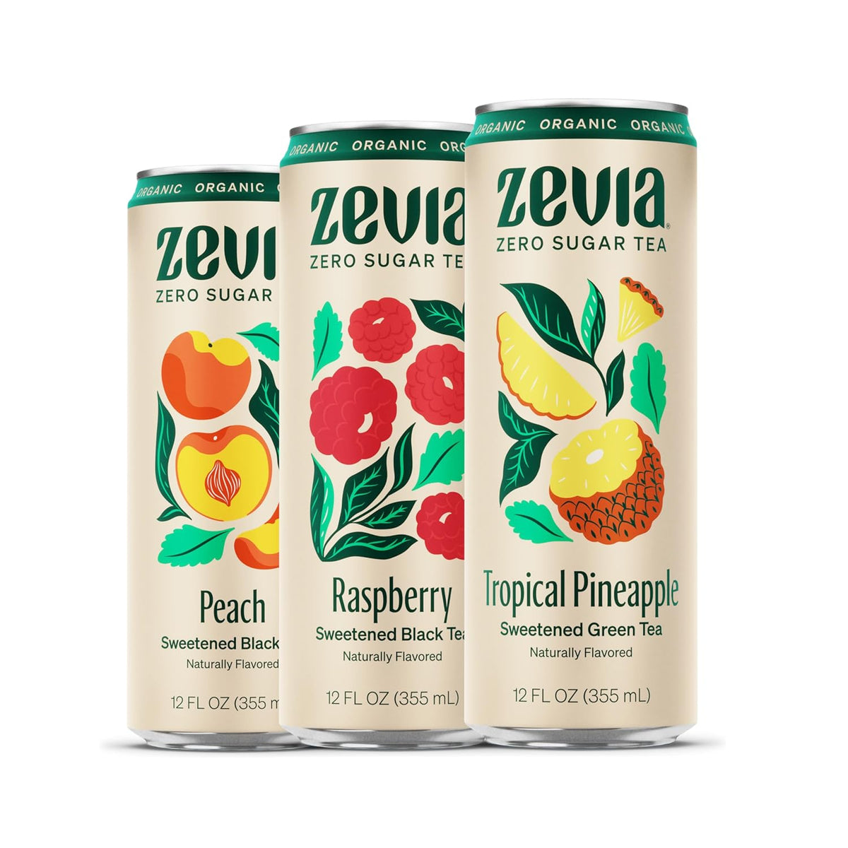 Zevia Zero Sugar Tea, Black Tea with Raspberry, 12 oz Cans (12-Pack) – Naturally Sweetened, Zero Calorie Sugar Free - Non-GMO Project Verified, Gluten-Free, Vegan