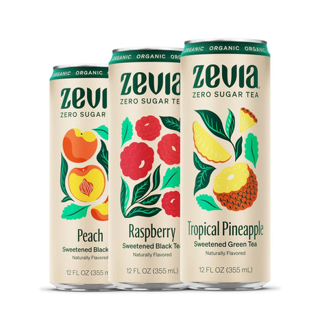 Zevia Zero Sugar Tea, Black Tea with Raspberry, 12 oz Cans (12-Pack) – Naturally Sweetened, Zero Calorie Sugar Free - Non-GMO Project Verified, Gluten-Free, Vegan