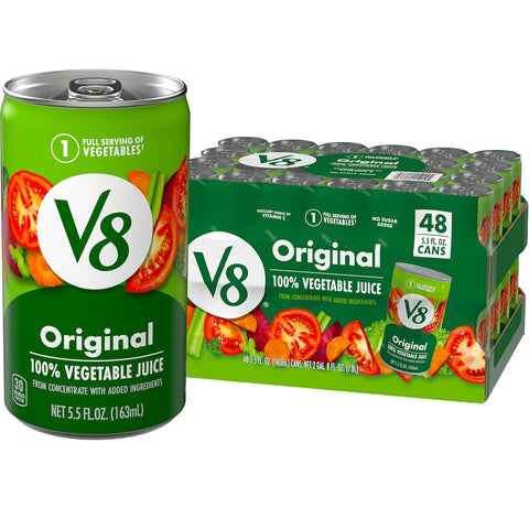 V8 Original 100% Vegetable Juice, 5.5 fl oz Can (48 Pack)