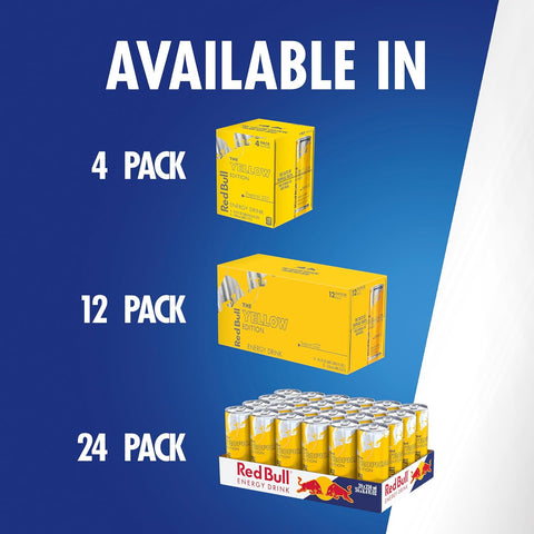 Red Bull Yellow Edition Energy Drink, Tropical, with 80mg Caffeine plus Taurine & B Vitamins, 8.4 Fl Oz, 6 Packs of 4 Cans (Pack of 24)