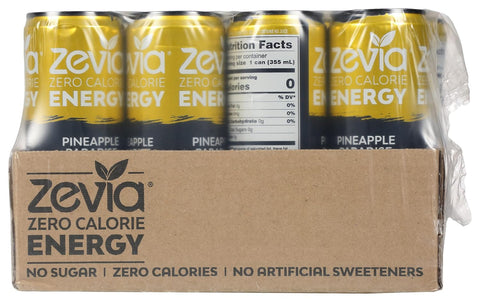 Zevia Zero Calorie Energy Drink, Pineapple Paradise, 120mg Caffeine, Zero Sugar, Non-GMO, 12 Fl Oz (Pack of 12)
